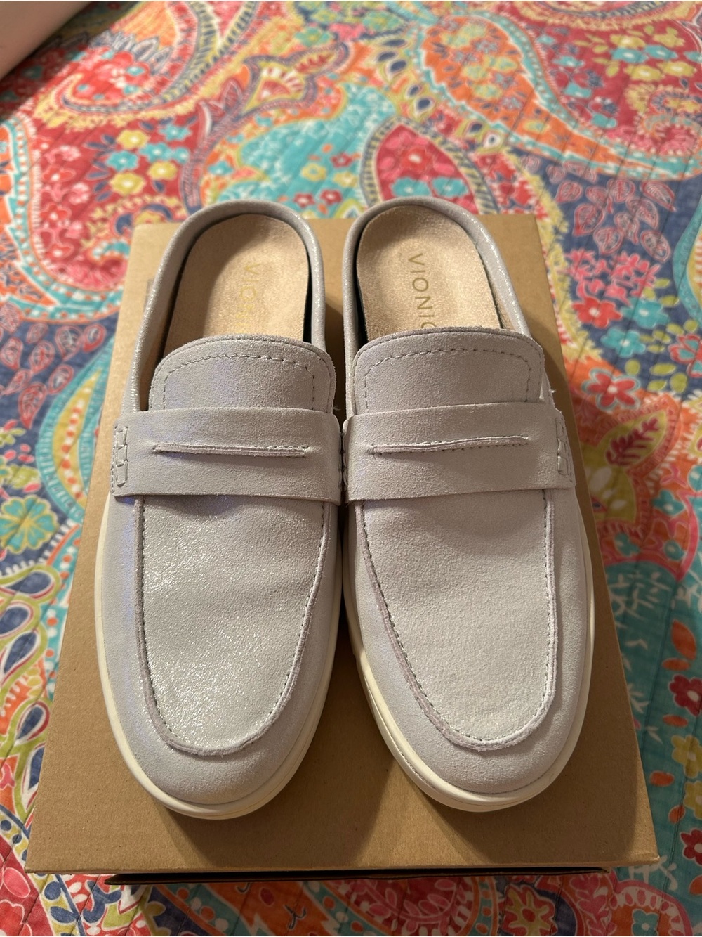 Vionic Women's Slip-On Mule in Light/ sparkly grey/ silver Beige